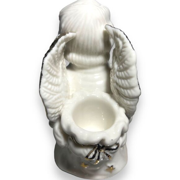 Angel Figurine White Ceramic Porcelain Gold Trim Candle Holder 4 6/8 in Vintage - Picture 7 of 10